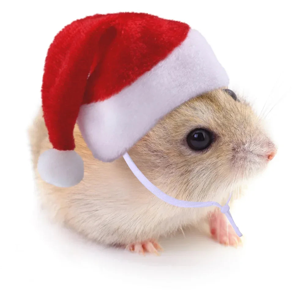 Hamster Guinea Pig Christmas Cap Costume Mini Small Pet Red Hat Xmas Headwear Pet Outfits for Chinchilla Rabbit Hedgehog.