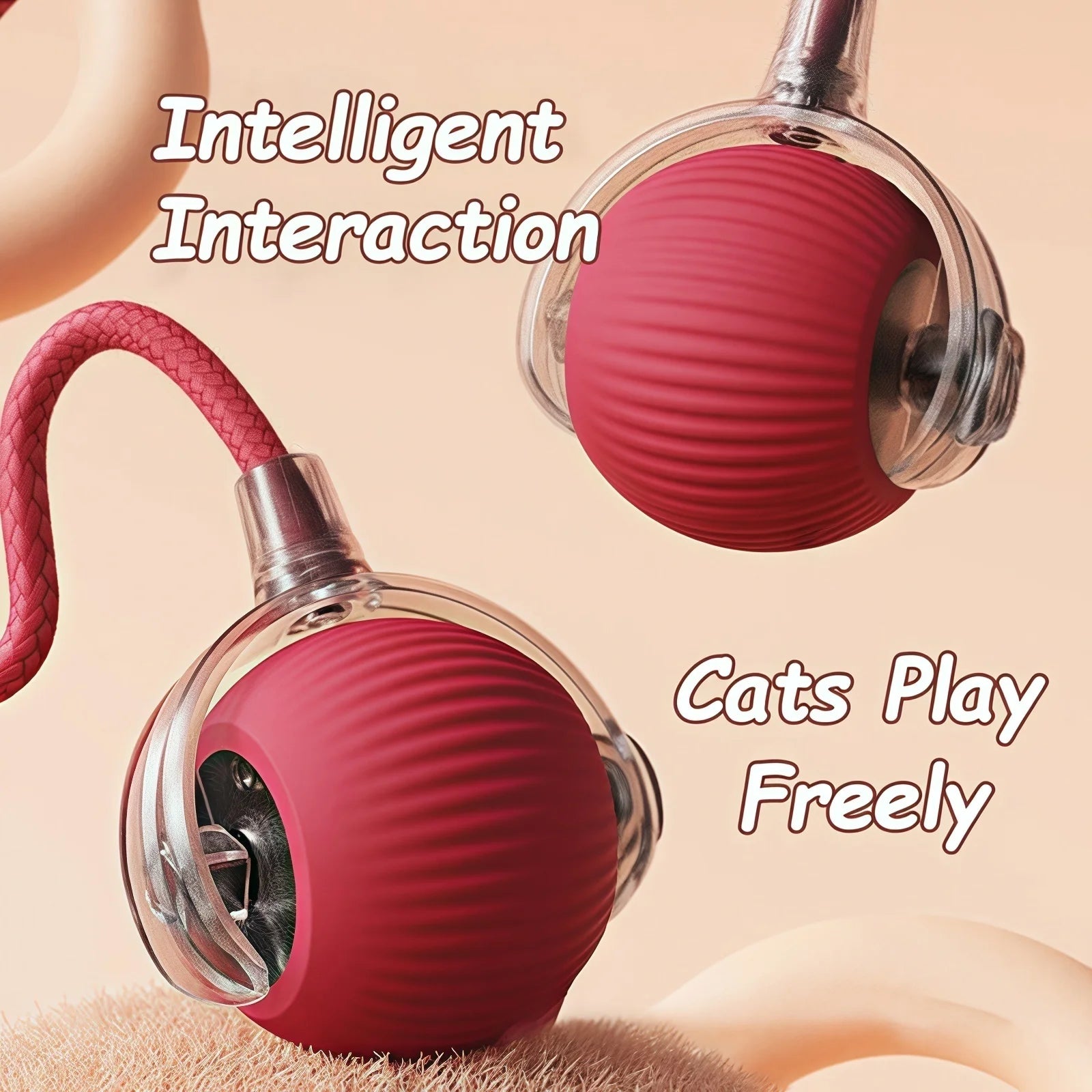 Cat Interactive Ball Toy Automatic Rolling Ball Faux Tail Rechargeable Smart Pet Electric Toy Dog Cat Training Imitate Mouse.