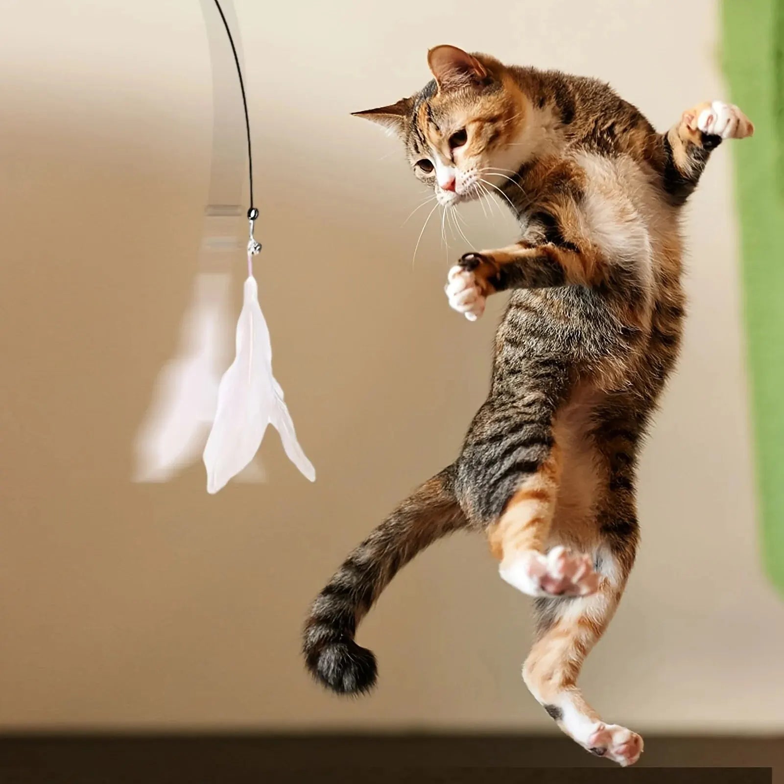 Cat Teaser Toy - Interactive Bell & Feather Wand - Long Suction Cup Pole for Exciting Playtime Adventures - Ultimate Cat Toy.