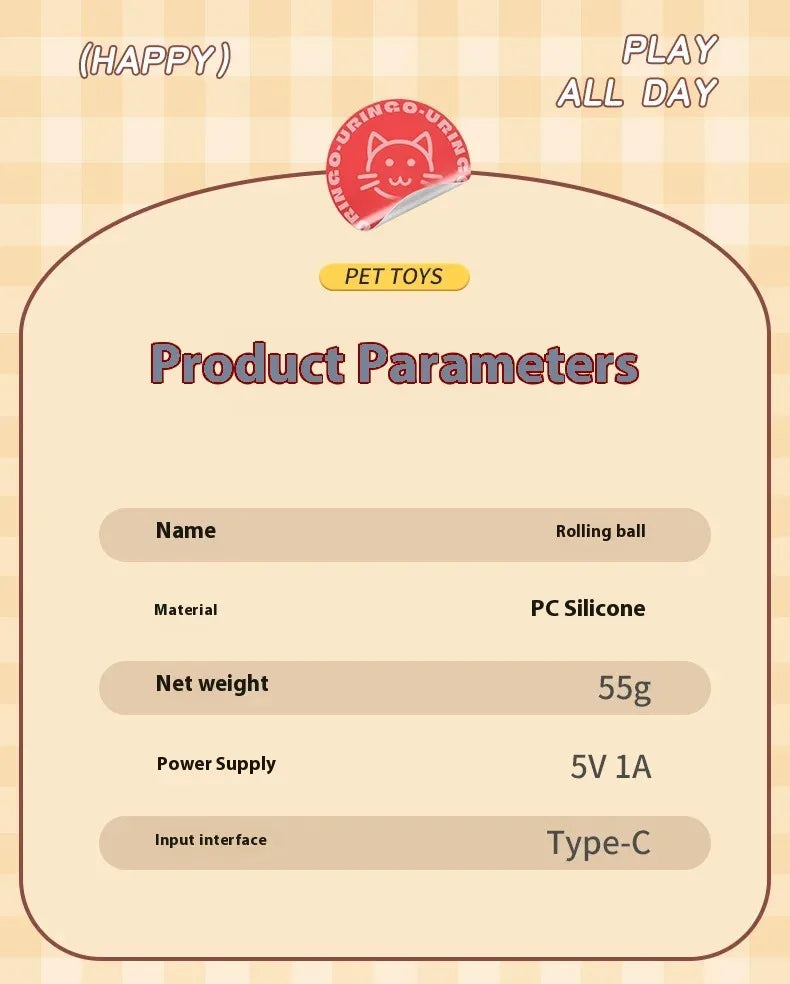 Cat Interactive Ball Toy Automatic Rolling Ball Faux Tail Rechargeable Smart Pet Electric Toy Dog Cat Training Imitate Mouse.