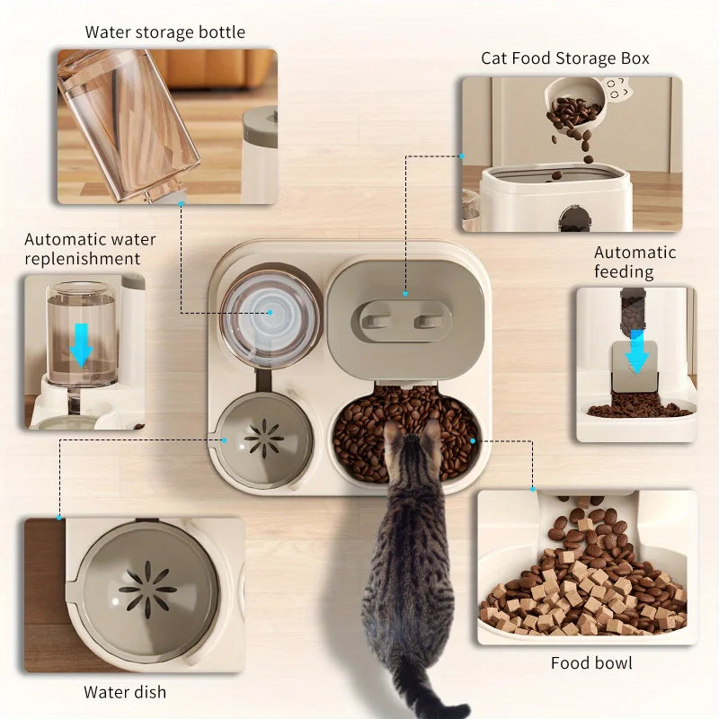 Cat Bowl Automatic Feeder with Spill Proof Design with Water Fountain Pet Food Dispenser for Small Medium Large Cats Dogs.