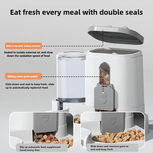 Cat Bowl Automatic Feeder with Spill Proof Design with Water Fountain Pet Food Dispenser for Small Medium Large Cats Dogs.
