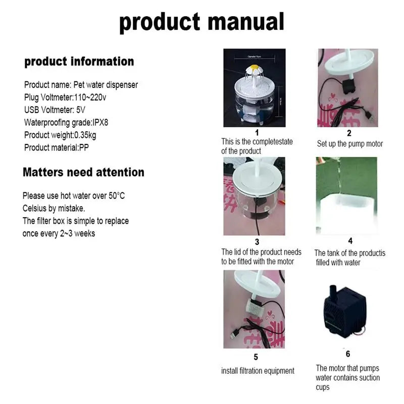 Pets Water Fountain Auto Filter USB Electric Mute Cat Drinker Bowl 1200mL Recirculate Filtring Drinker for Cats Water Dispenser.