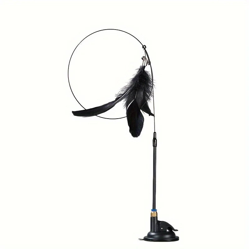 Cat Teaser Toy - Interactive Bell & Feather Wand - Long Suction Cup Pole for Exciting Playtime Adventures - Ultimate Cat Toy.