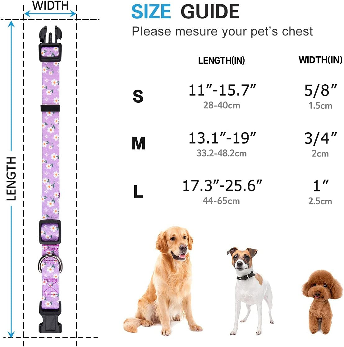 Floral Design Daisy Dog Collar for Small Dogs in Purple