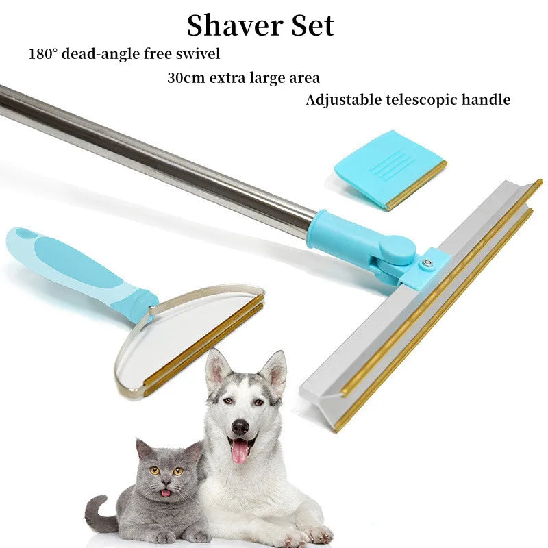 Pet Hair Remover Set Fluff Removal Tool Metals Telescopic Handle Rug Rake Dog Cat Hair 180° Rotation Carpet Shave Pet Products