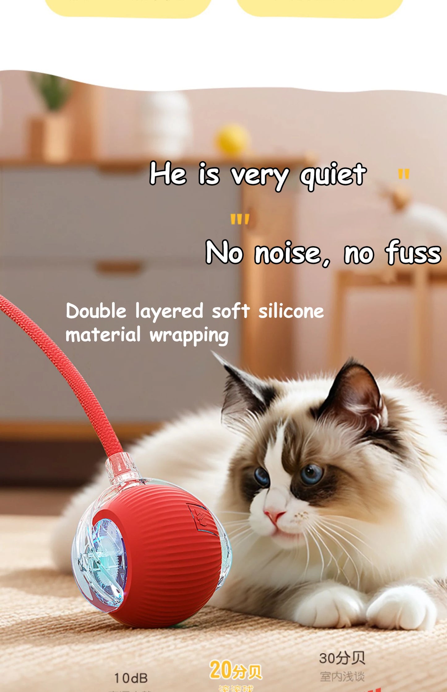 Cat Interactive Ball Toy Automatic Rolling Ball Faux Tail Rechargeable Smart Pet Electric Toy Dog Cat Training Imitate Mouse.