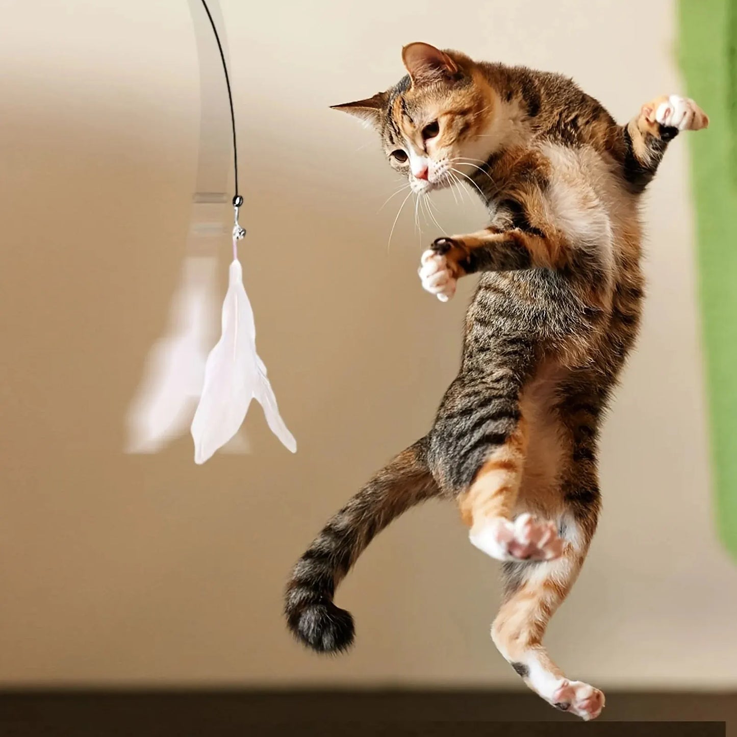 Cat Teaser Toy - Interactive Bell & Feather Wand - Long Suction Cup Pole for Exciting Playtime Adventures - Ultimate Cat Toy.