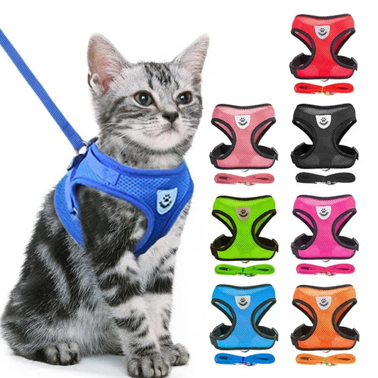Cat Harness Vest Walking Lead Leash For Puppy Dogs Collar Polyester Adjustable Mesh Dog Harness For Small Medium Pet Accessories.