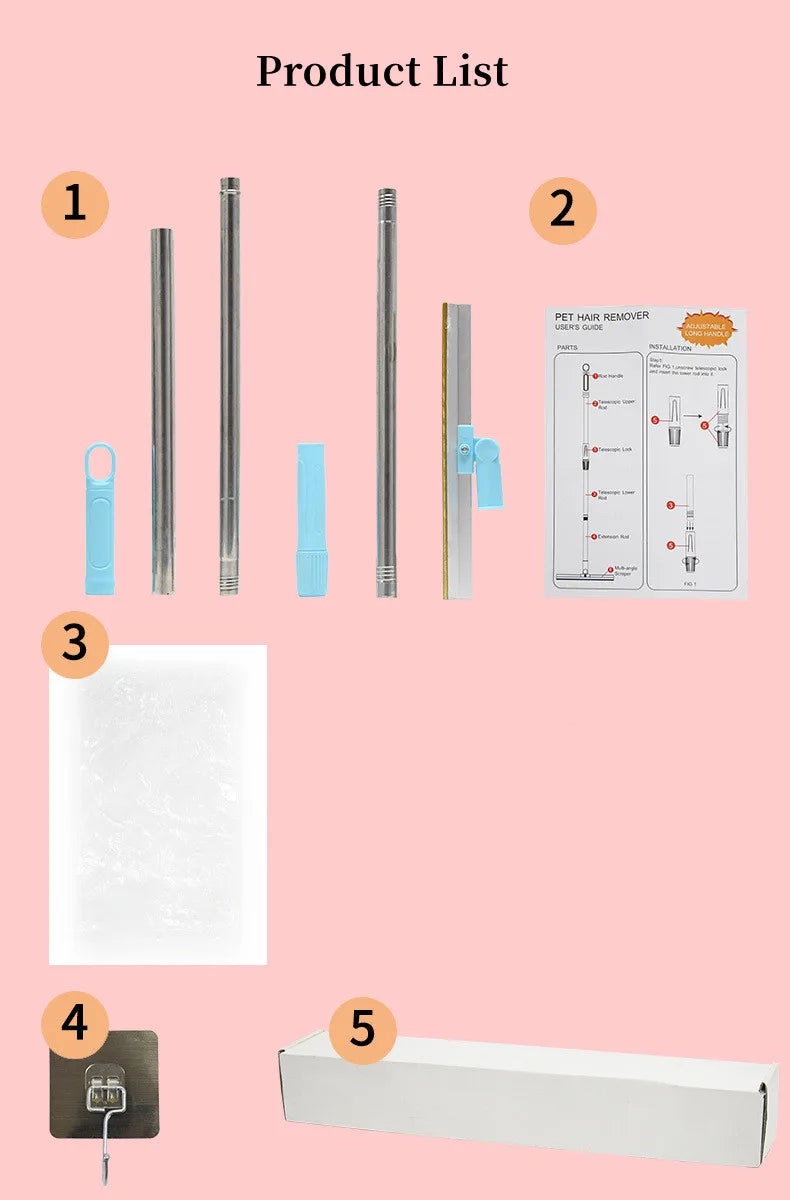 Pet Hair Remover Set Fluff Removal Tool Metals Telescopic Handle Rug Rake Dog Cat Hair 180° Rotation Carpet Shave Pet Products