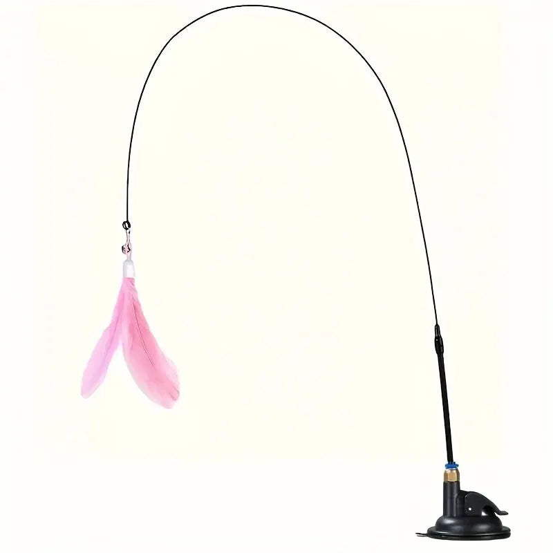 Cat Teaser Toy - Interactive Bell & Feather Wand - Long Suction Cup Pole for Exciting Playtime Adventures - Ultimate Cat Toy.