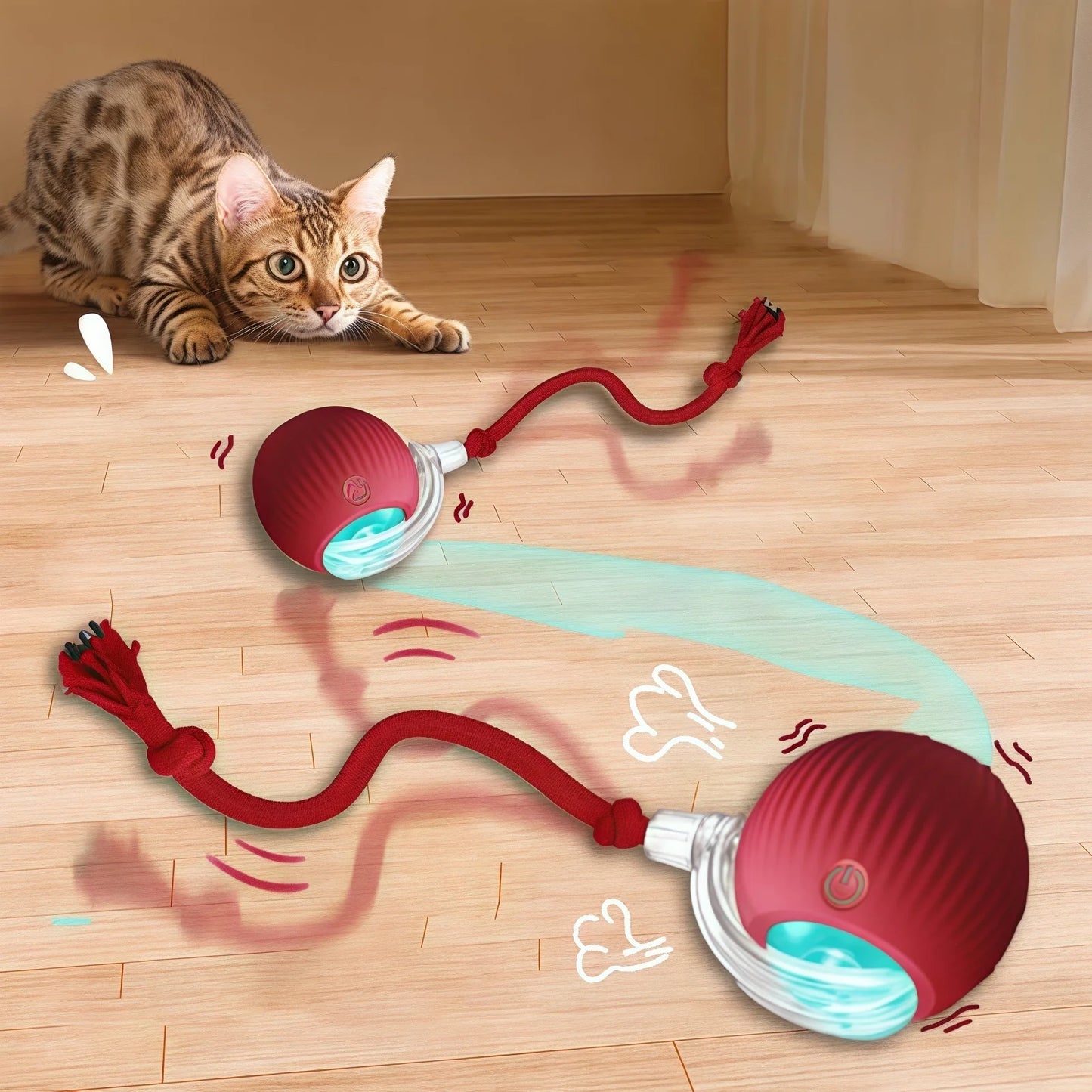 Cat Interactive Ball Toy Automatic Rolling Ball Faux Tail Rechargeable Smart Pet Electric Toy Dog Cat Training Imitate Mouse.