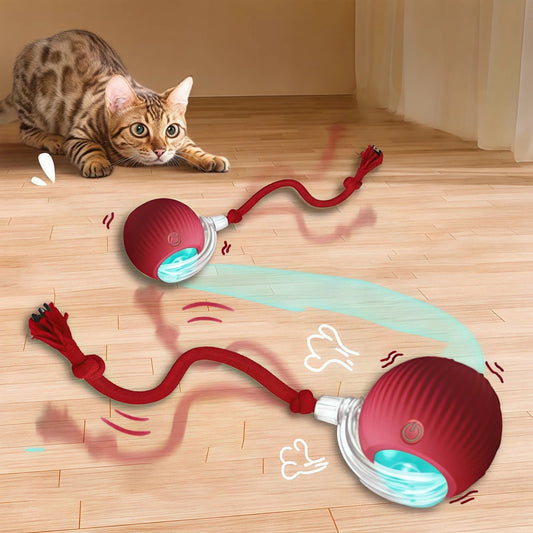 Cat Interactive Ball Toy Automatic Rolling Ball Faux Tail Rechargeable Smart Pet Electric Toy Dog Cat Training Imitate Mouse.