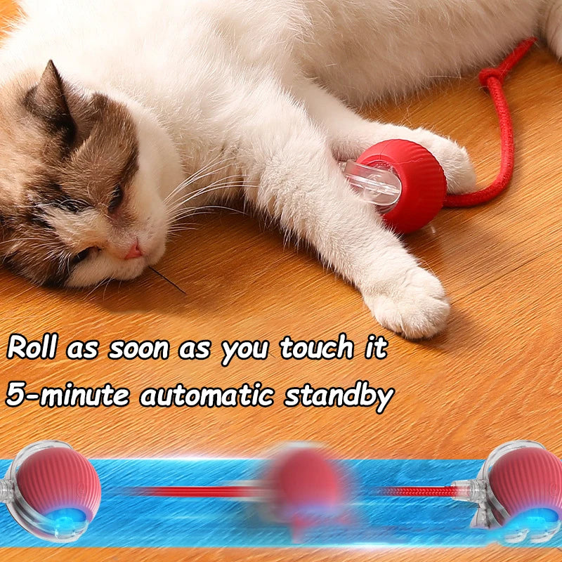 Cat Interactive Ball Toy Automatic Rolling Ball Faux Tail Rechargeable Smart Pet Electric Toy Dog Cat Training Imitate Mouse.
