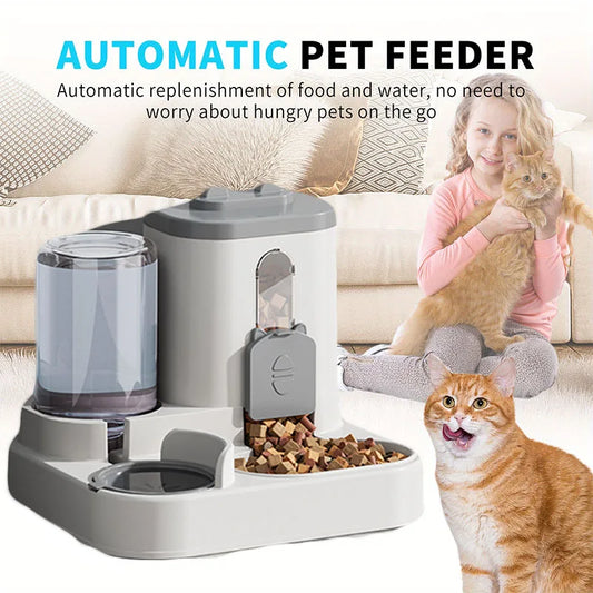 Cat Bowl Automatic Feeder with Spill Proof Design with Water Fountain Pet Food Dispenser for Small Medium Large Cats Dogs.